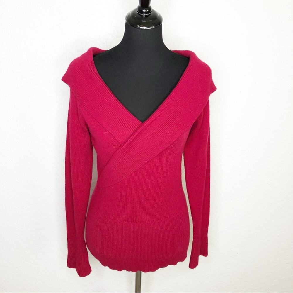 WHBM red v neck fold over collared sweater size Small